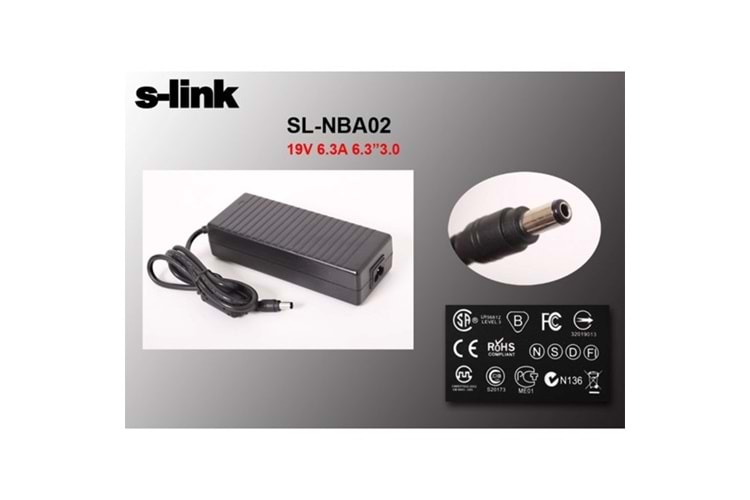 S-link SL-NBA02 120W 19V 6.3A 6.3x3.0 Toshiba Notebook Standart Adaptör
