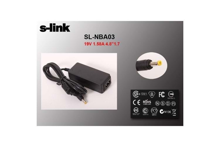 S-link SL-NBA03 30W 19V 1.58A 4.8*1.7 Hp Netbook Standart Adaptör