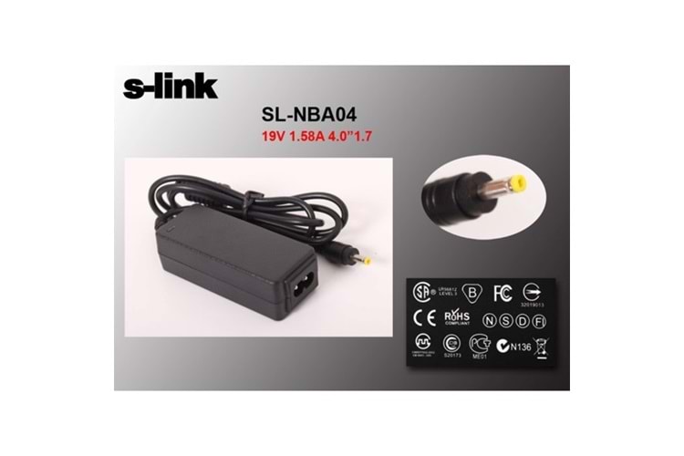S-link SL-NBA04 30W 19V 1.58A 4.0*1.7 Hp Netbook Standart Adaptör