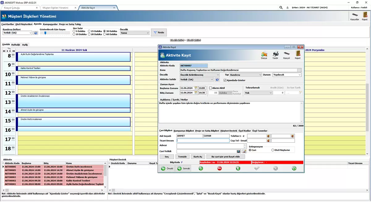 Akınsoft WOLVOX ERP CRM ekranı
