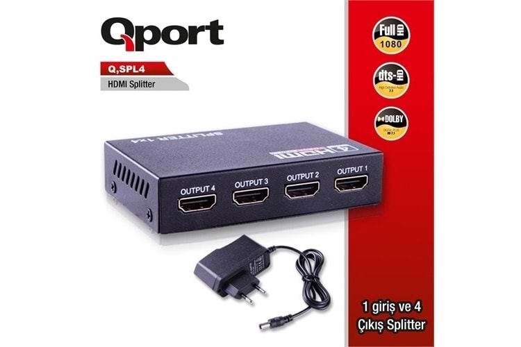 QPORT 4port Q-SPL4 1port HDMI (giriş) 4port HDMI (çıkış) 1920x1080 HDMI Splitter