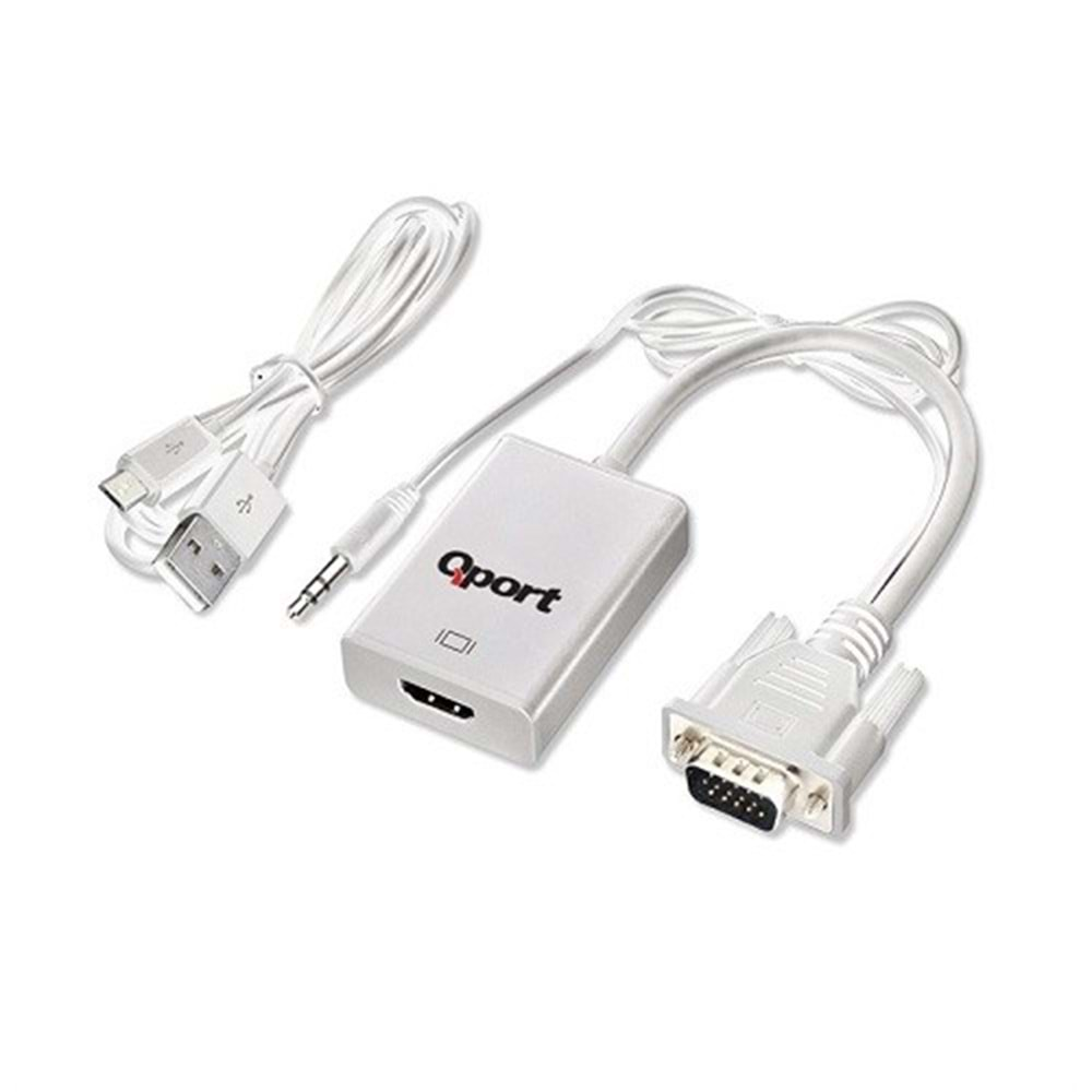 QPORT Q-VH 0.15metre VGA- HDMI Görüntü Adaptörü Beyaz Sesli 1080p