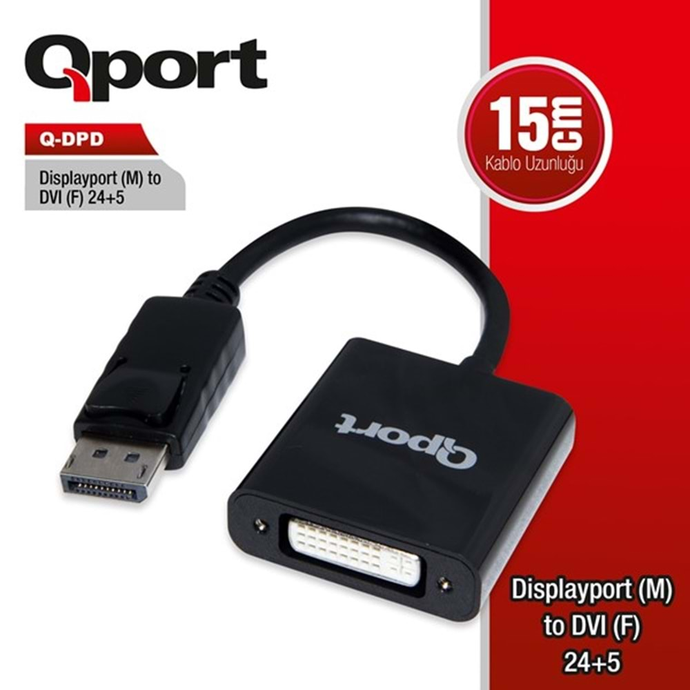 QPORT Q-DPD 0.15metre DP-DVI (24+5) Görüntü Adaptörü Beyaz 1080p