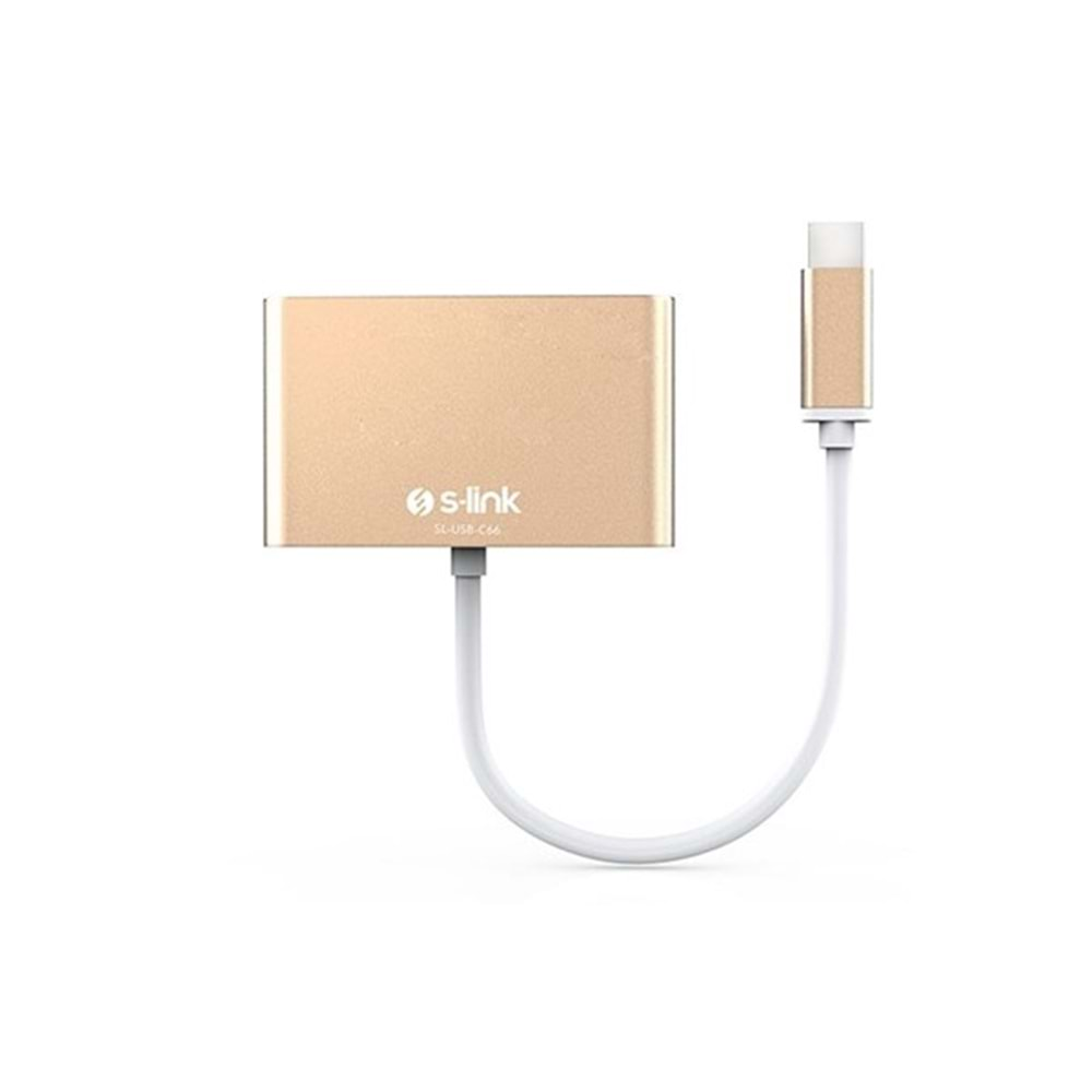 S-LINK SL-USB-C66 0.15metre TYPE-C-USB 3.0_VGA Çevirici Adaptör Gold 4K