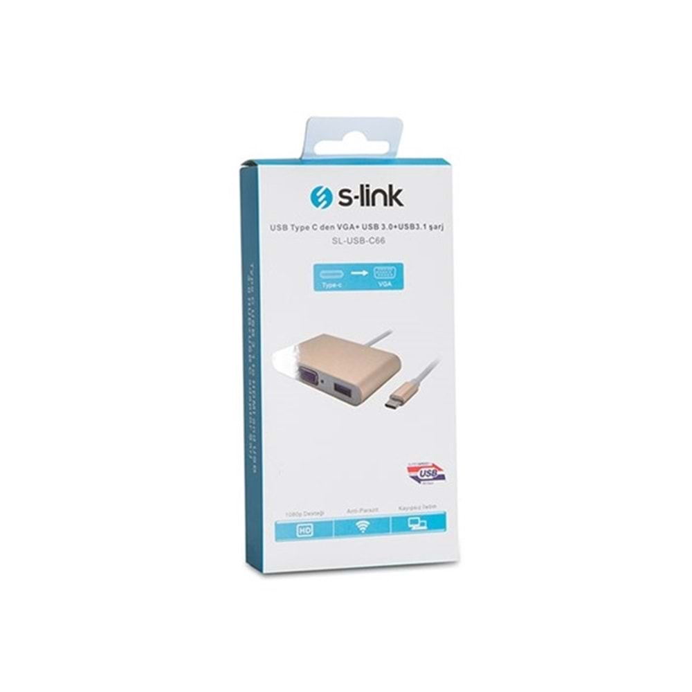 S-LINK SL-USB-C66 0.15metre TYPE-C-USB 3.0_VGA Çevirici Adaptör Gold 4K