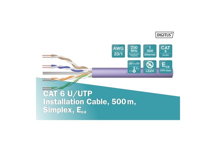DIGITUS CAT6 Utp 23AWG Gri 500m Makara Saf Bakır Kablo 0.50mm DK-1613-VH-5-GR