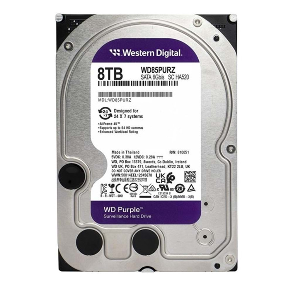 WD 8TB PURPLE WD85PURZ 5700 RPM 256MB SATA-3 Güvenlik Diski