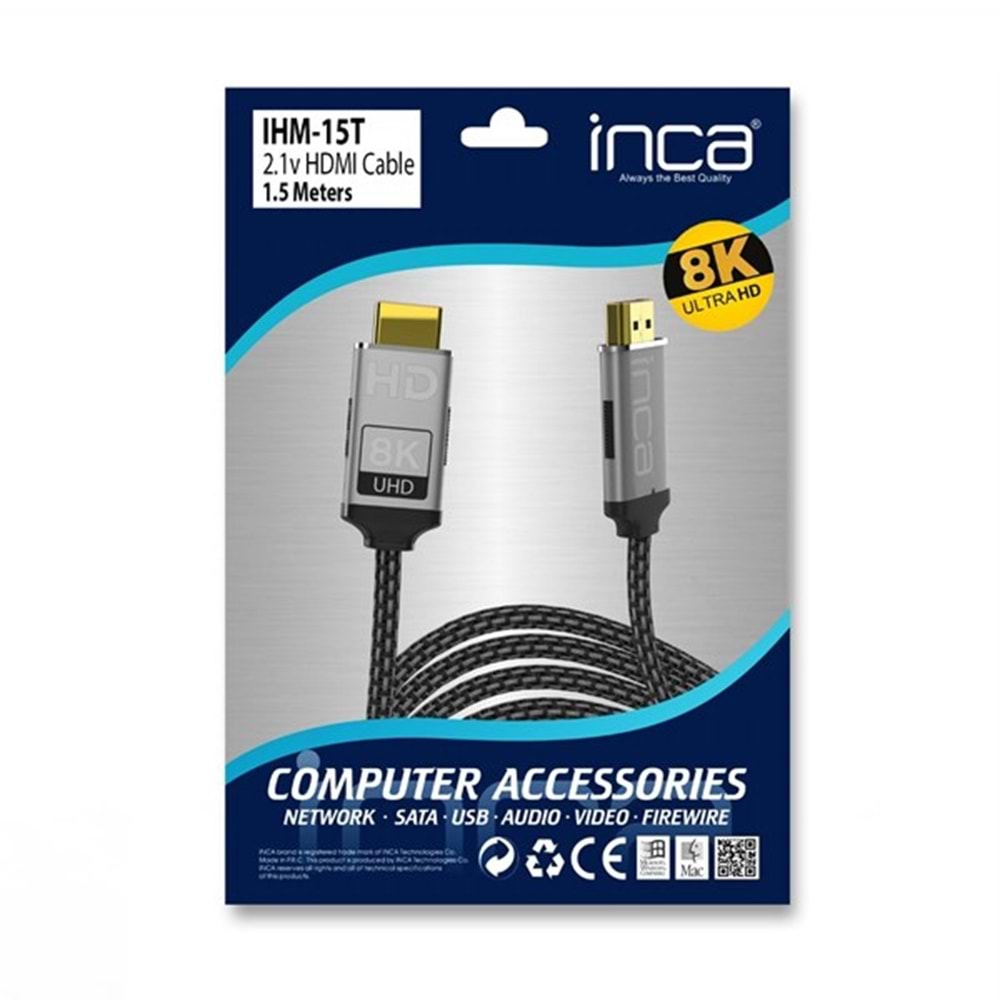 INCA IHM-15T 1.5metre HDMI Görüntü Kablosu 2.1v 8K