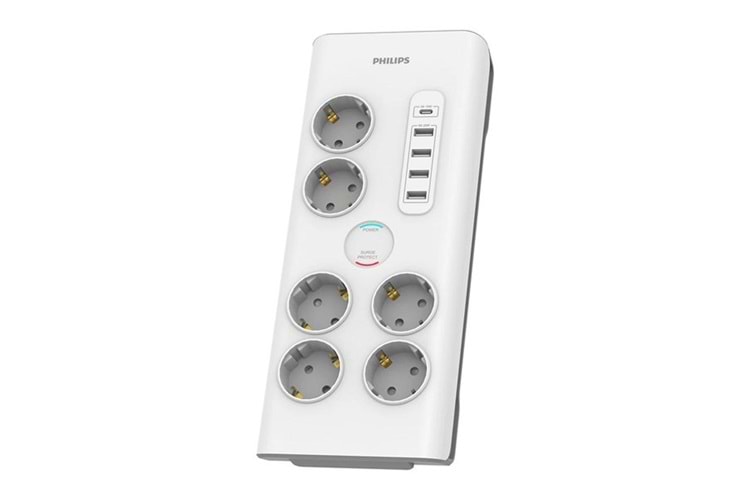 PHILIPS 6-lı SPN7060WA/62 900 Joules Akım Koruma Prizi Beyaz 4-USB/1-TYPEC