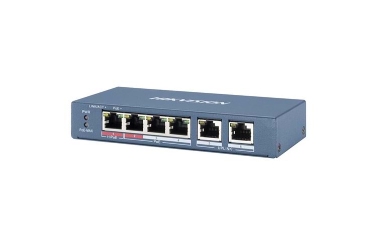 HIKVISION 4port 65w FULL PoE DS-3E0106HP-E 10/100 2X-UPLINK Yönetilemez Switch Metal