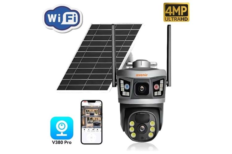 AVENIR 4MP SOLAR AV-S232 ÇİFT KAMERALI WIFI PTZ KAMERA