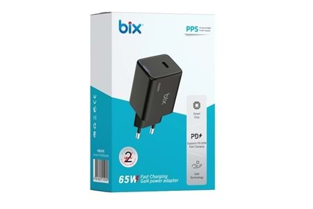 BİX BX1P65G-BK 65W ŞARJ ADAPTÖR (TYPE-C) Siyah PPS ÖZELLİKLİ
