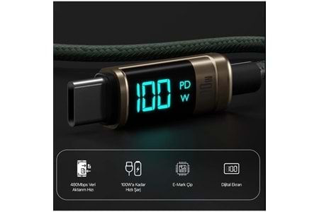 BİX BX09CC-BN BRONZ TYPE-C 100W 1 metre DİJİTAL EKRANLI ŞARJ VE DATA KABLOSU