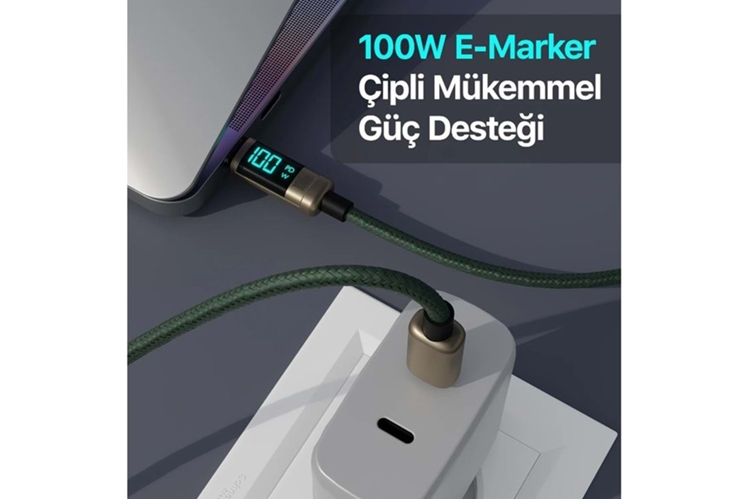 BİX BX09CC-BN BRONZ TYPE-C 100W 1 metre DİJİTAL EKRANLI ŞARJ VE DATA KABLOSU