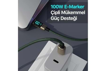 BİX BX09CC-BN BRONZ TYPE-C 100W 1 metre DİJİTAL EKRANLI ŞARJ VE DATA KABLOSU
