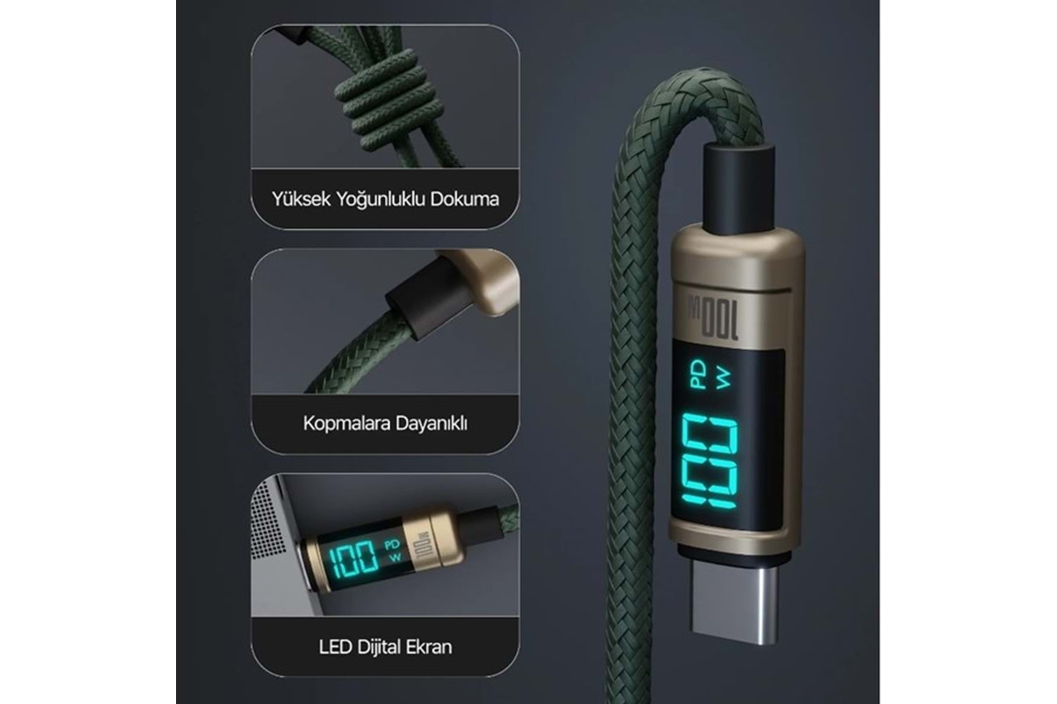 BİX BX09CC-BN BRONZ TYPE-C 100W 1 metre DİJİTAL EKRANLI ŞARJ VE DATA KABLOSU