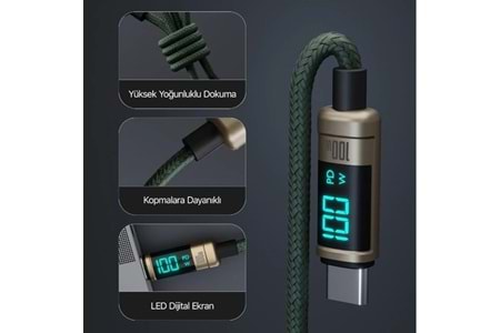 BİX BX09CC-BN BRONZ TYPE-C 100W 1 metre DİJİTAL EKRANLI ŞARJ VE DATA KABLOSU