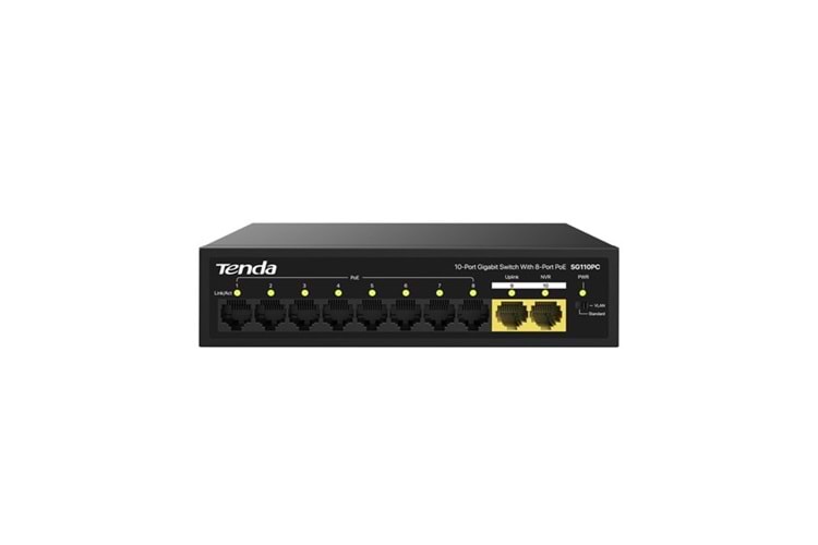TENDA 8port 100w FULL PoE S110GPC GIGABIT 1X-UPLINK Yönetilemez Switch