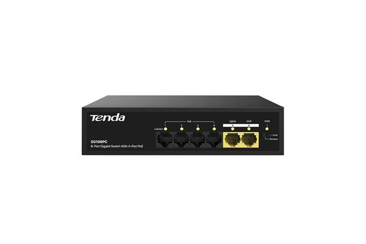 TENDA 6port 55w 4port PoE SG106PC GIGABIT 2GE Uplink Yönetilemez Switch