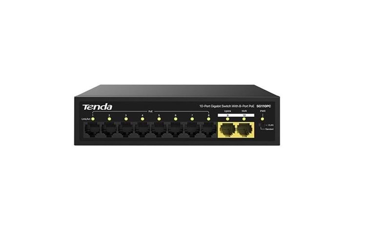 TENDA 10port 100w 8port PoE SG110PC GIGABIT 2-Uplink Yönetilemez Switch