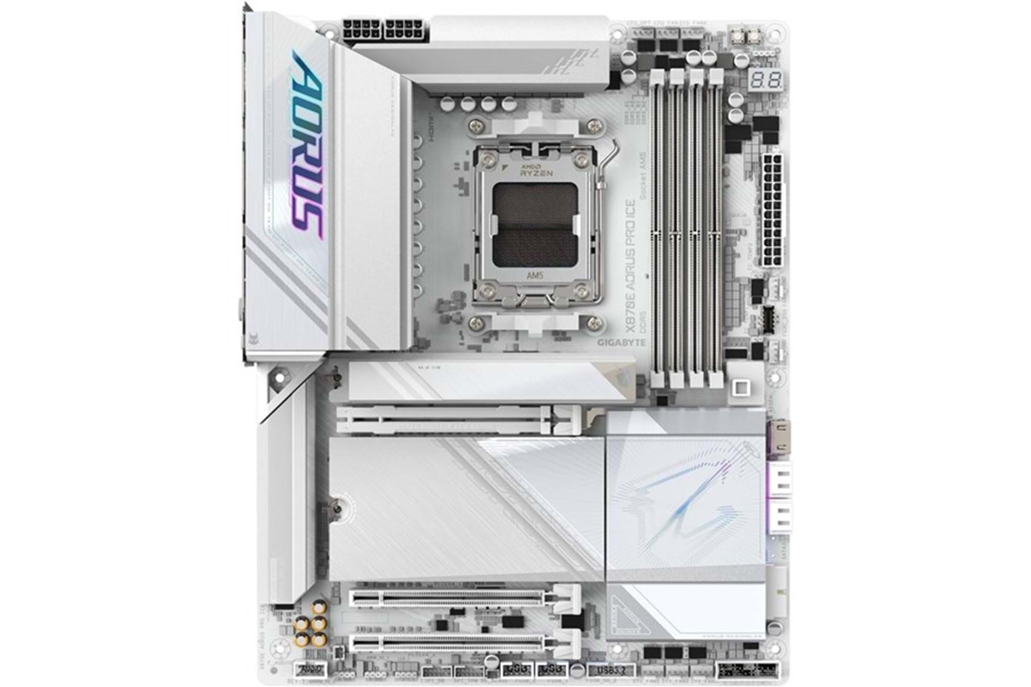 GIGABYTE X870E X870E AORUS PRO ICE WIFI7 DDR5 HDMI-DP TYPEC PCIE 5.0 AM5 ATX BEYAZ