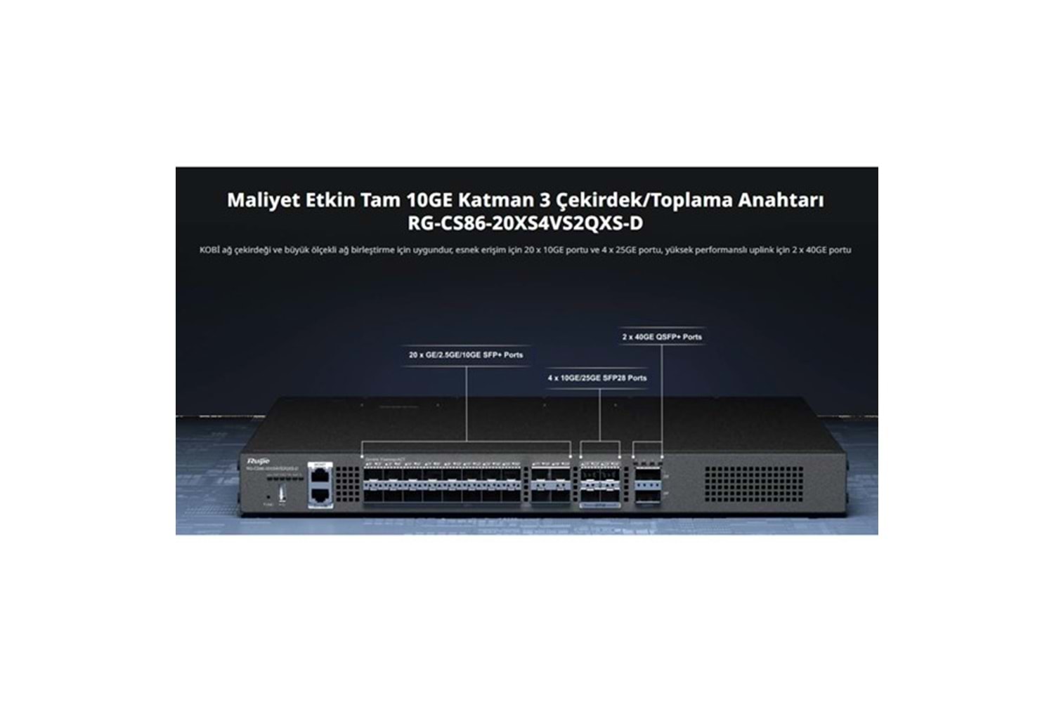 RUIJIE RG-CS86-20XS4VS2QXS-D 20-SFP+ 10GBE 4-SFP 10GBE 2-QSFP+ 40GBE LAYER3 YÖNETİLEBİLİR SWITCH