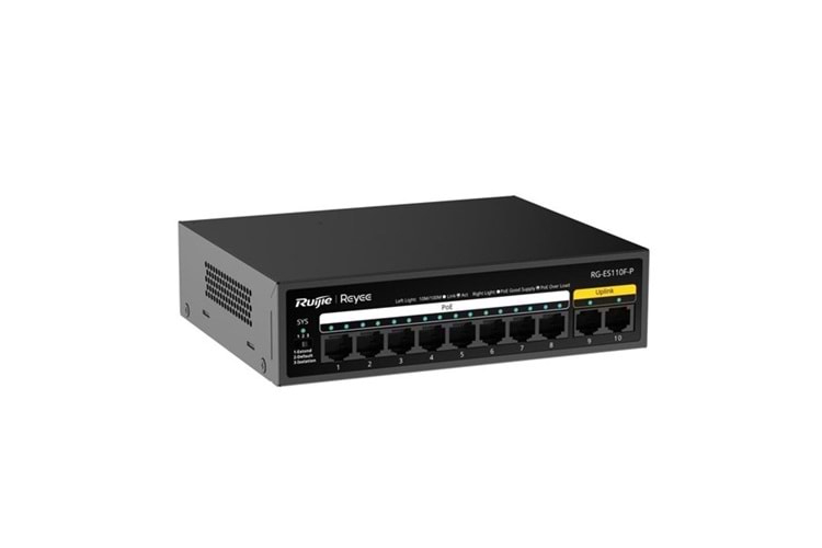RUIJIE 8port RG-ES110F-P 10/100 2-UPLINK 110W YÖNETİLEMEZ POE SWITCH