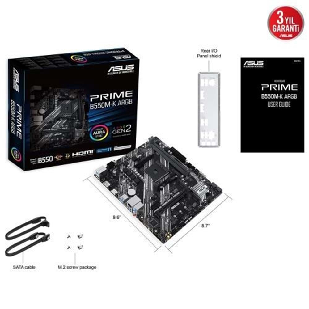 ASUS PRIME B550M-K ARGB DDR4 M2 PCIe NVME HDMI DVI PCIe 16X v4.0 AM4 mATX	