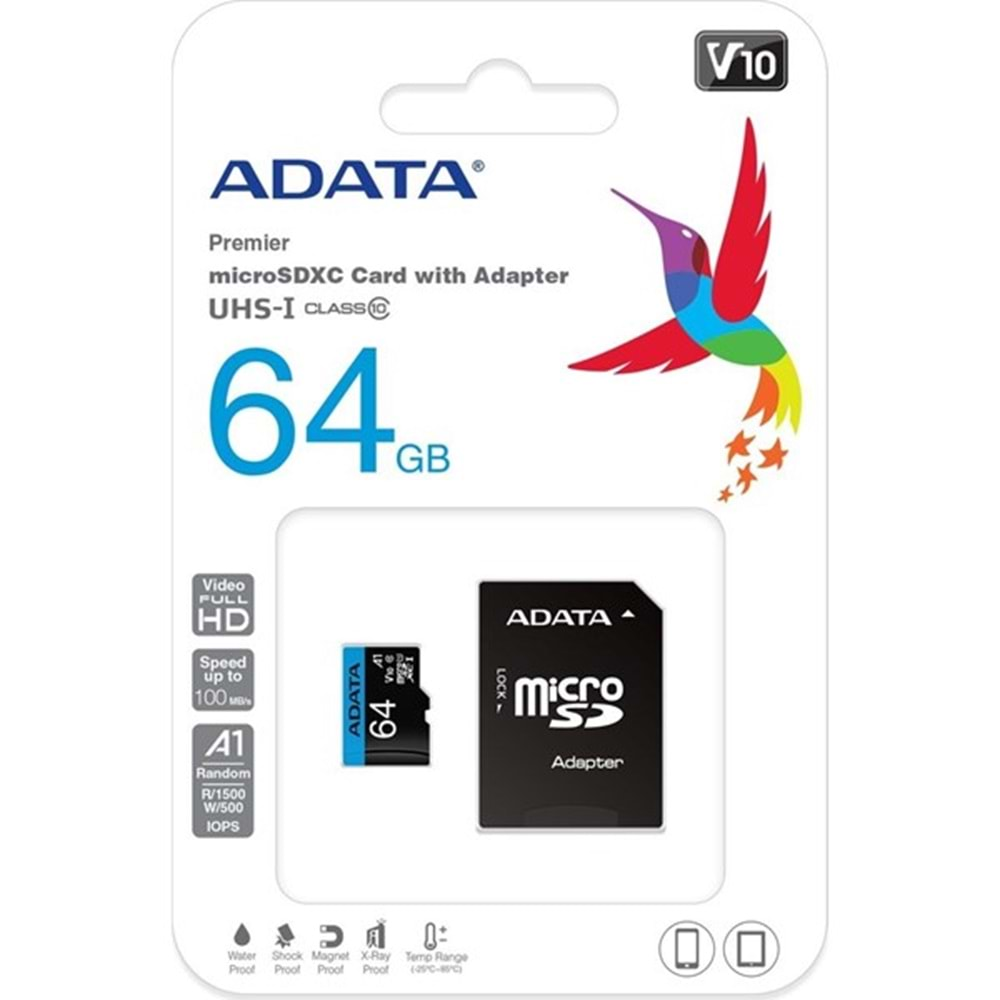 ADATA 64GB PREMIER AUSDX64GUICL10A1-RA1 MICRO-SD HAFIZA KARTI