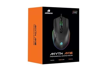 GAMERBOOSTER M16 Myth 12800dpi RGB Aydınlatmalı Siyah Profesyonel Gaming Mouse