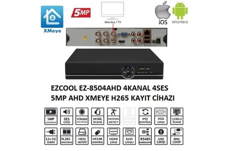 EZCOOL 4kanal EZ-8504AHD 5MP 1-SATA AHD KAYIT CİHAZI