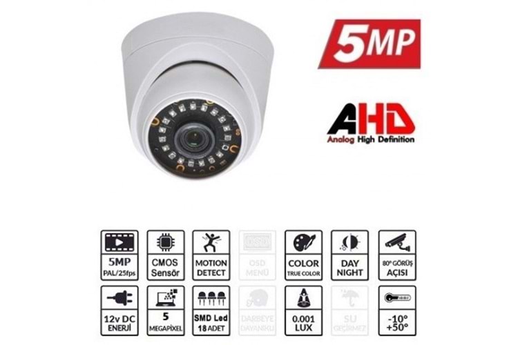 EZCOOL 5MP EZ-5025HD 3.6MM 30metre AHD DOME KAMERA