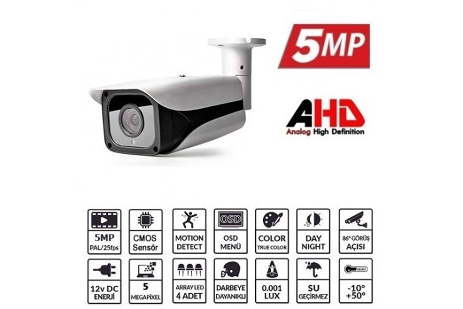 EZCOOL 5MP EZ-5550HD 3.6MM 60metre AHD BULLET KAMERA