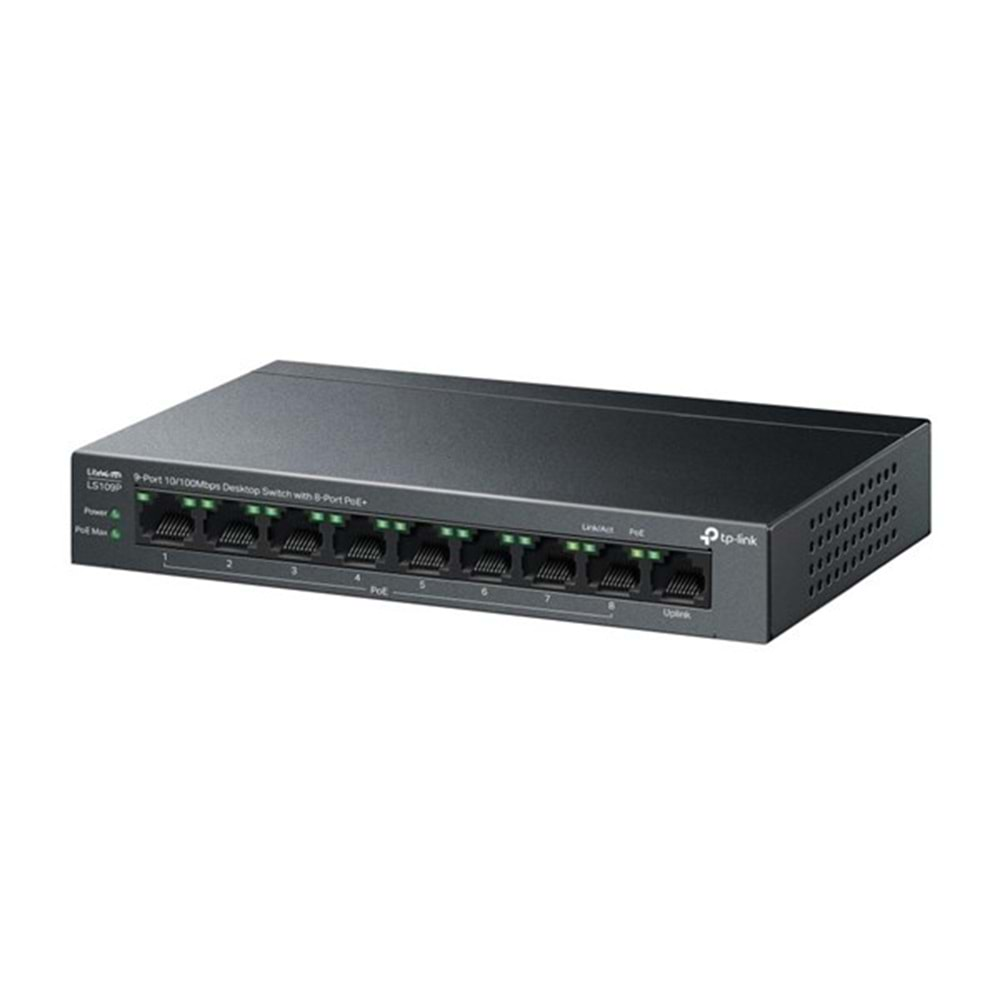 TP-LINK 8port LS109P 10/100 1-UPLINK 63W FULL POE YÖNETİLEMEZ SWITCH