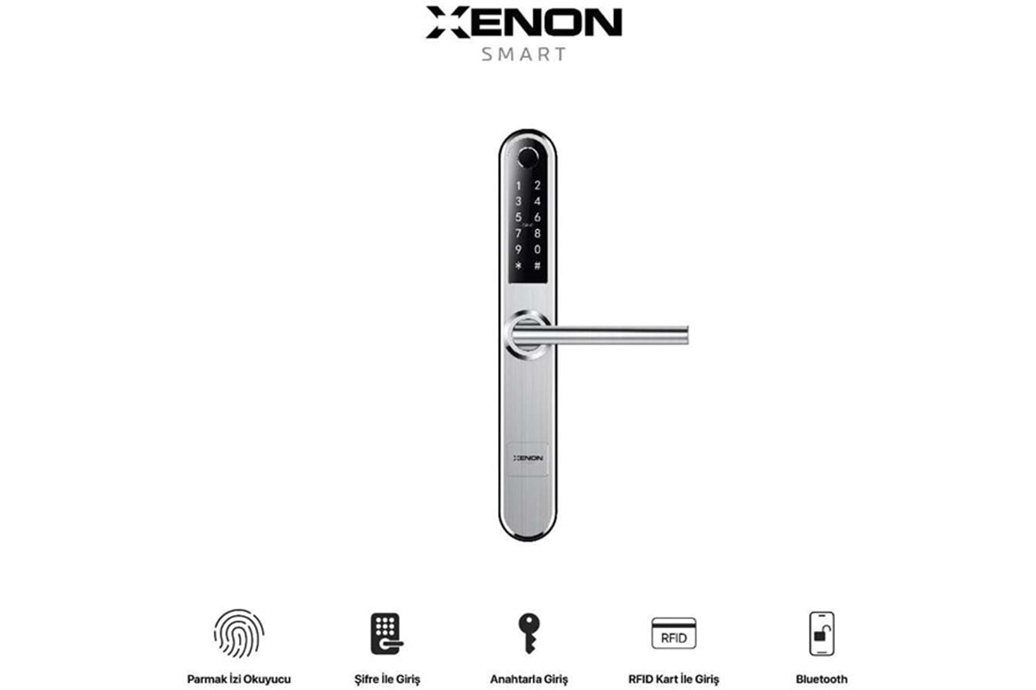 XENON SMART X8057 Akıllı Kapı Kilidi Parmak İzi Şifre Girişli Gümüş