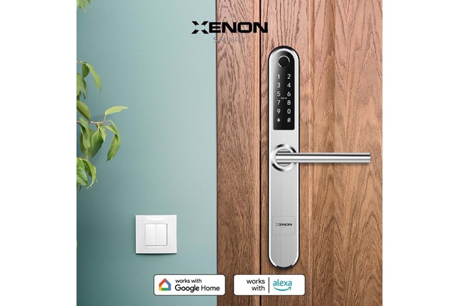XENON SMART X8057 Akıllı Kapı Kilidi Parmak İzi Şifre Girişli Gümüş