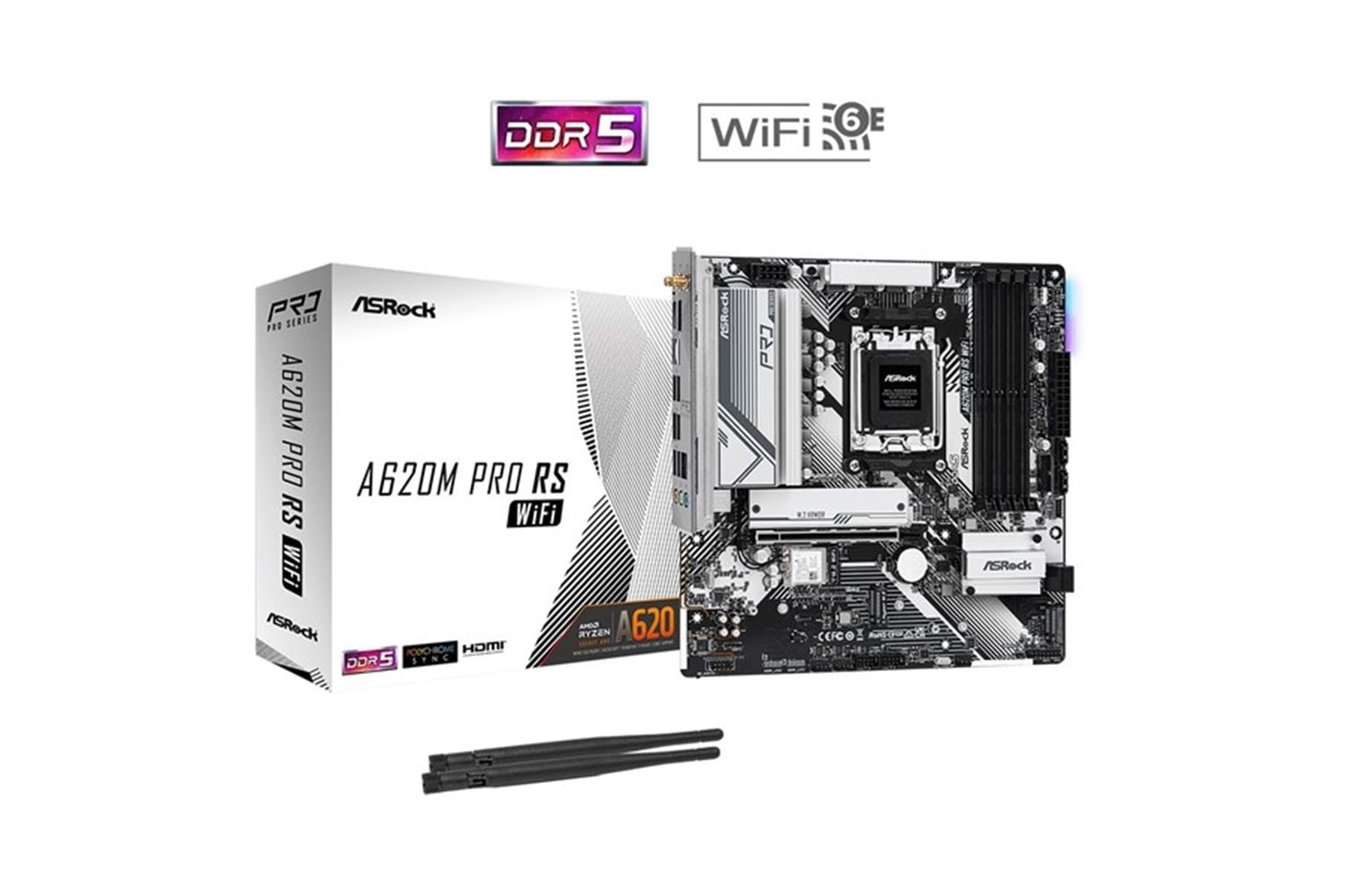 ASROCK A620M PRO RS WIFI-6E DDR5 HDMI-DP PCIE 4.0 AM5 MATX