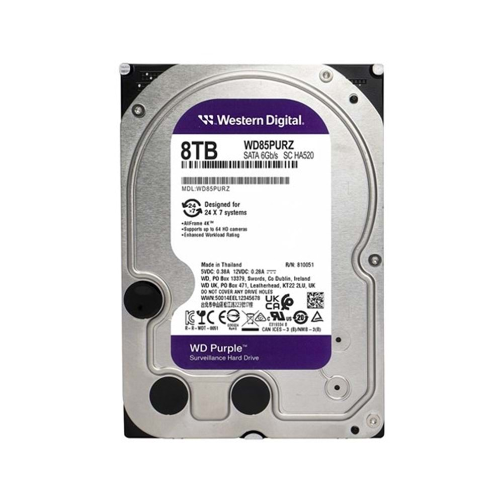 WD 8TB PURPLE WD85PURZ 256MB 5700RPM SATA-3 GÜVENLİK DİSKİ