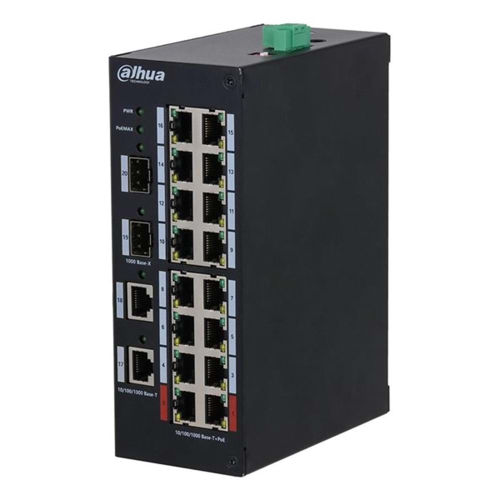 DAHUA 16port HS3220-16GT-190 GIGABIT 2-SFP 190W FULL POE YÖNETİLEBİLİR ENDÜSTRİYEL SWITCH