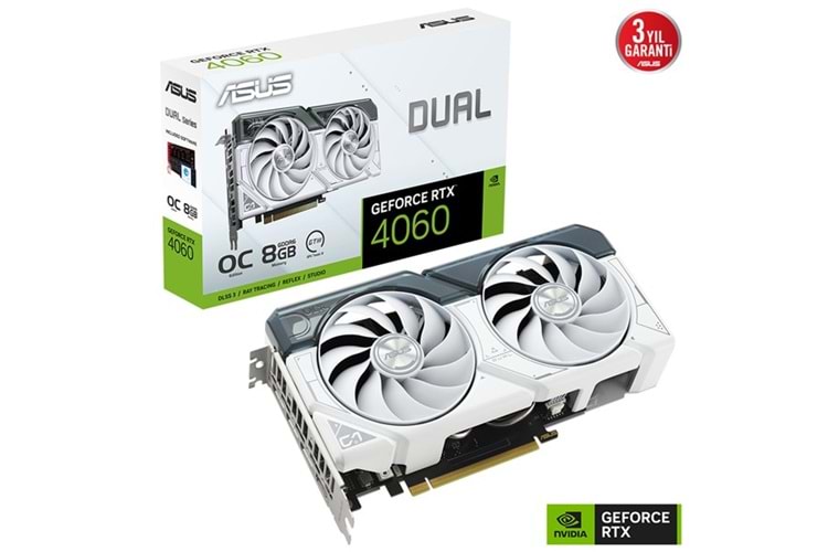 ASUS RTX4060 8GB DUAL RTX4060-O8G-WHITE GDDR6 128bit HDMI DP PCIe 16X v4.0