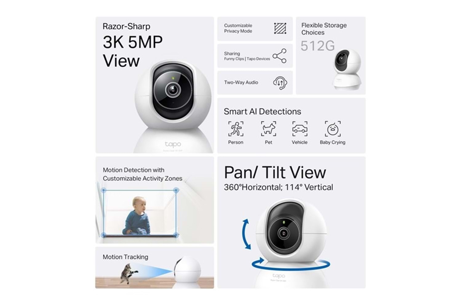 TP-LINK 5MP Tapo C230 Pan/Tilt AI Ev Güvenlik Wi-Fi Kamera