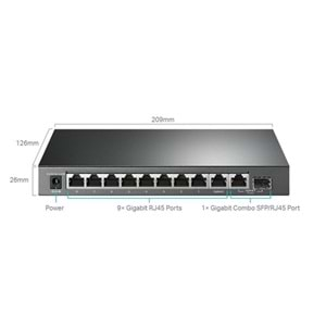 TP-LINK 8port TL-SG1210MPE Gigabit 1-SFP 123w Full PoE Yönetilebilir Switch