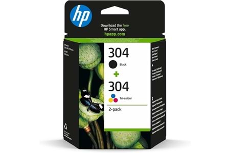 Hp 3Jb05ae (304) Sıyah/Uc Renklı 2Lı Paket Murekkep Kartusu