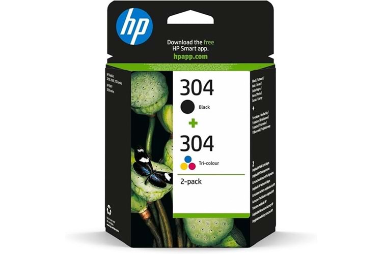 Hp 3Jb05ae (304) Sıyah/Uc Renklı 2Lı Paket Murekkep Kartusu