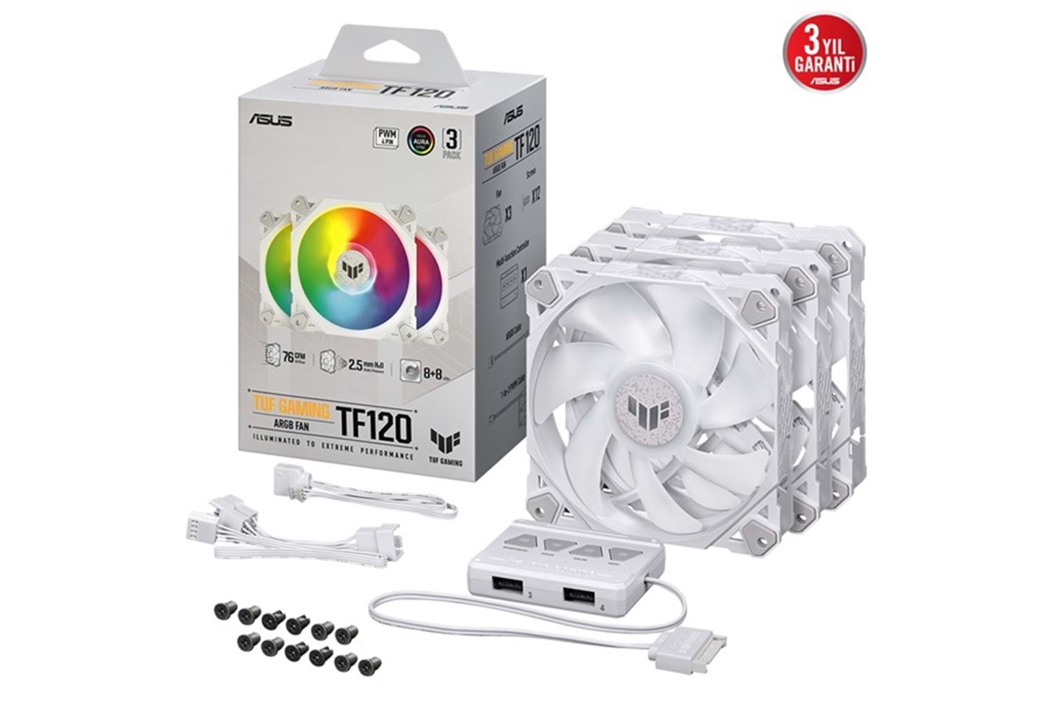 Asus Tuf Tf120 Soğutucu Kasa Radyatör Fanı Beyaz Adreslenebilir Argb 120Mm 3 In 1