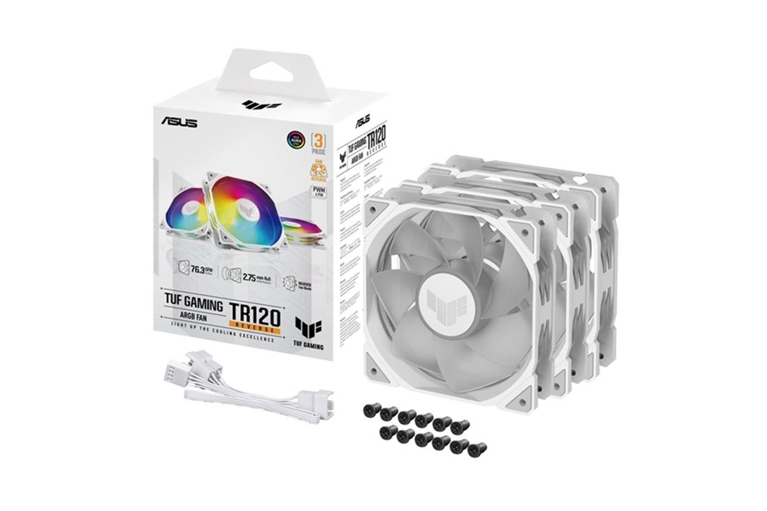 ASUS TUF TR120 Reverse ARGB 120mm Beyaz Kasa Fanı 3-lü paket