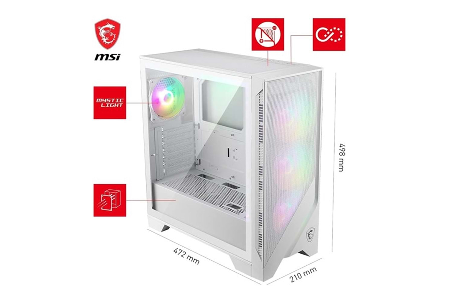 MSI MAG FORCE 320R AIRFLOW WHITE GAMING MID-TOWER PC KASASI BEYAZ
