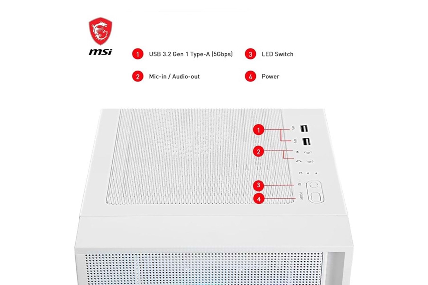 MSI MAG FORCE 320R AIRFLOW WHITE GAMING MID-TOWER PC KASASI BEYAZ