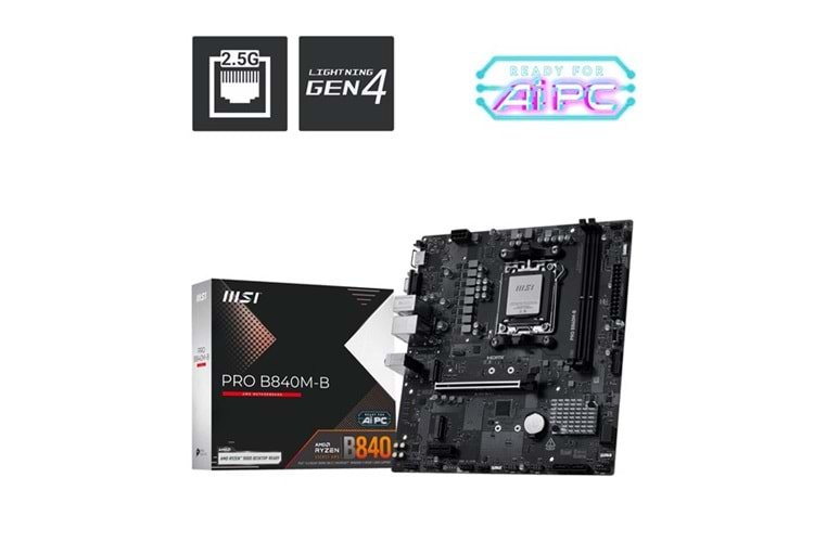 MSI PRO B840M-B DDR5 HDMI PCIe 16X v4.0 AM5 mATX
