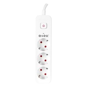 S-link SPG301S 1.5m 3x1.5mm 100% Bakır 750 Joule 3 lü Anahtarlı Akım Korumalı Priz